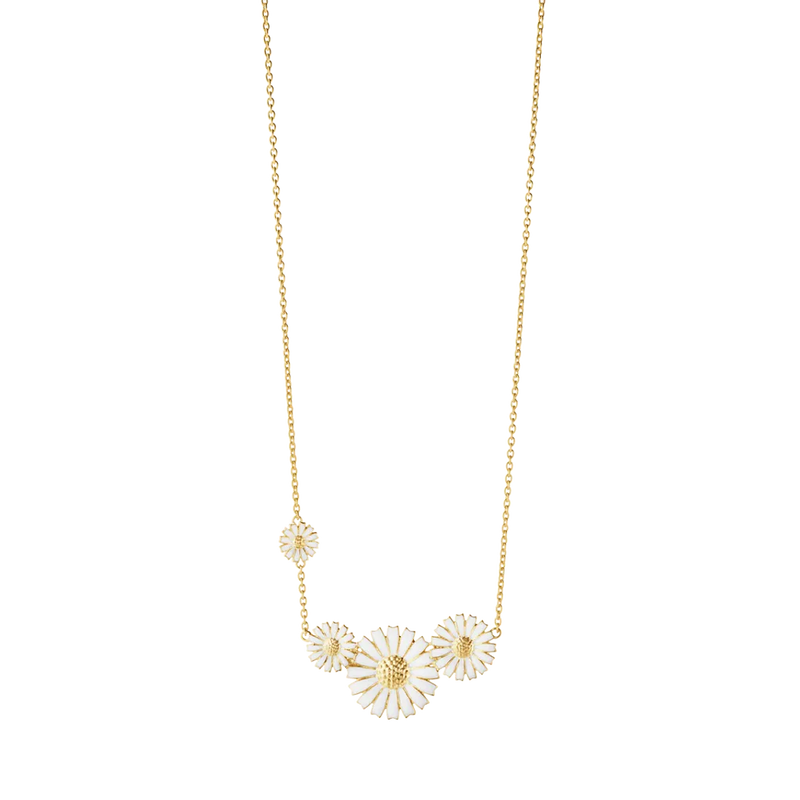Georg Jensen Daisy halskæde m. 4 blomster i forgyldt