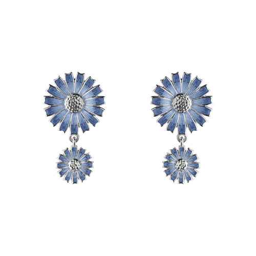 Georg Jensen Daisy dobbeltøreringe m. blå emalje