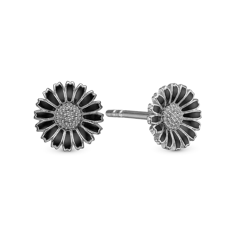 Christina Jewelry Øreringe - 8 mm black marguerite i sølv