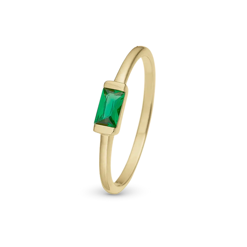 Christina ring - Green Single Baguette, forgyldt sølv