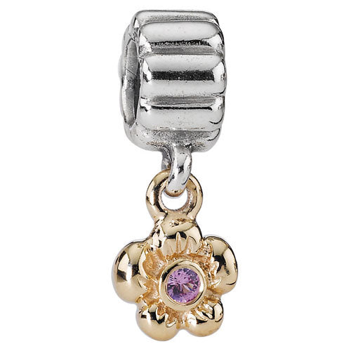 Pandora Charm Med 14 karat Blomst og Pink Safir