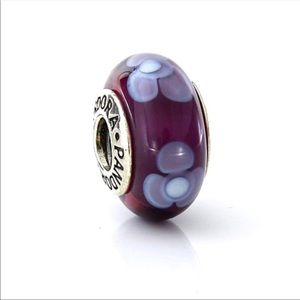 Pandora Murano Glas Lilla med Blå Blomst Charm