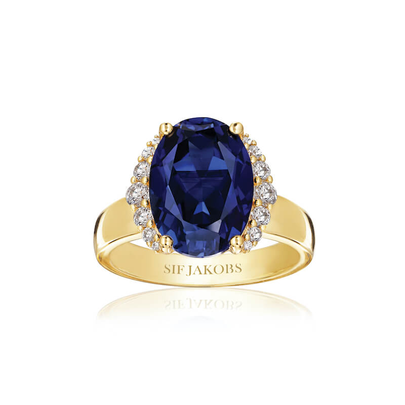 Sif Jakobs ring - Elisse Grande i forgyldt m. blå - SJ-R2342-BLCZ-YG