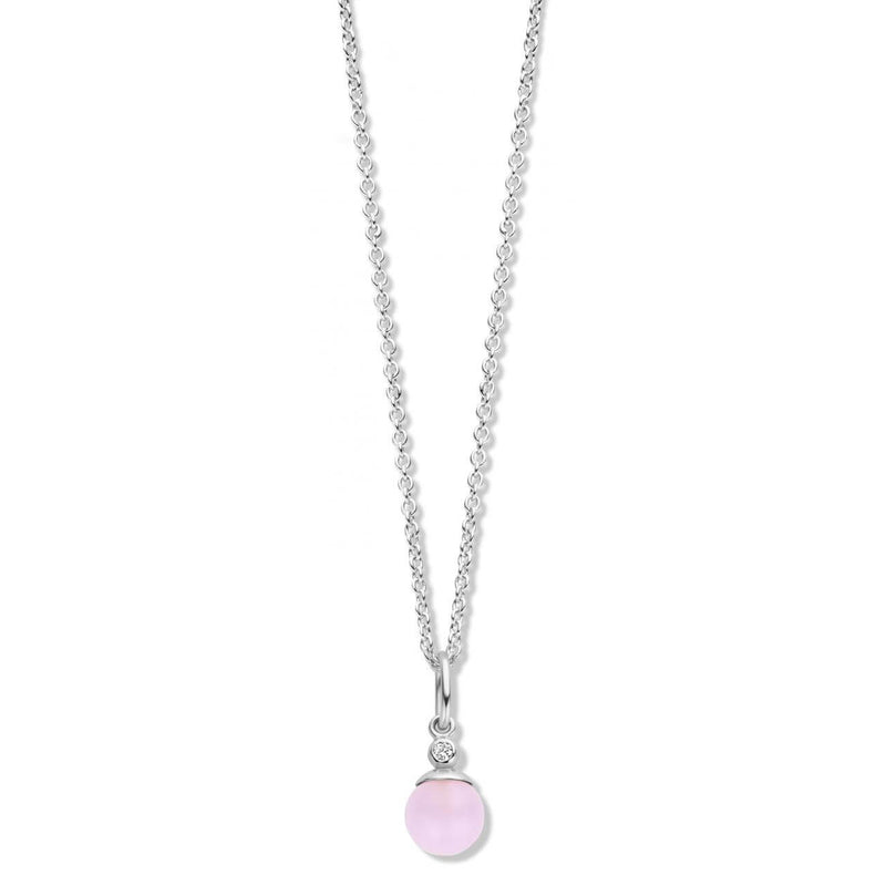 Spirit Icons sølv halskæde - Figaro m. 6mm pink