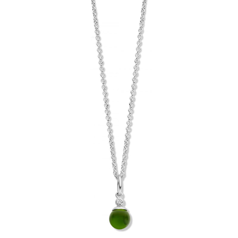 Spirit Icons sølv halskæde - Figaro m. 6mm grøn