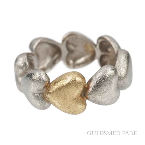 Ring I 14 Kt. Guld & Hvidguld Med Hjerter