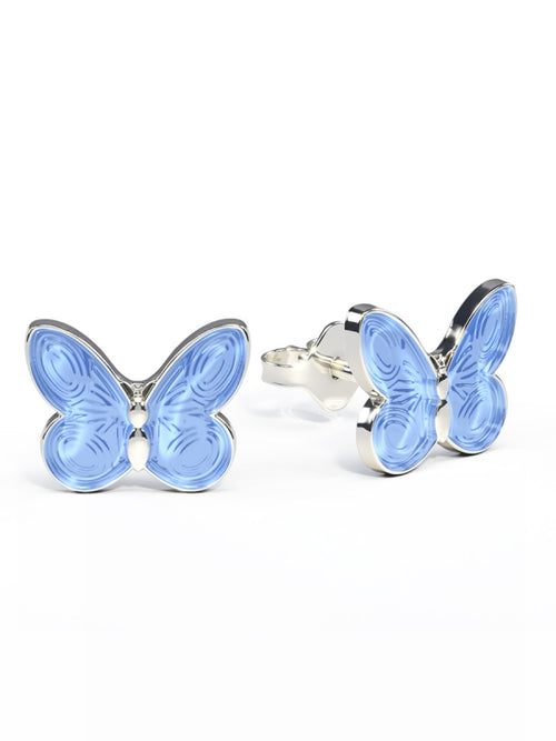 Øreringe med lyseblå emalje sommerfugl - 7mm