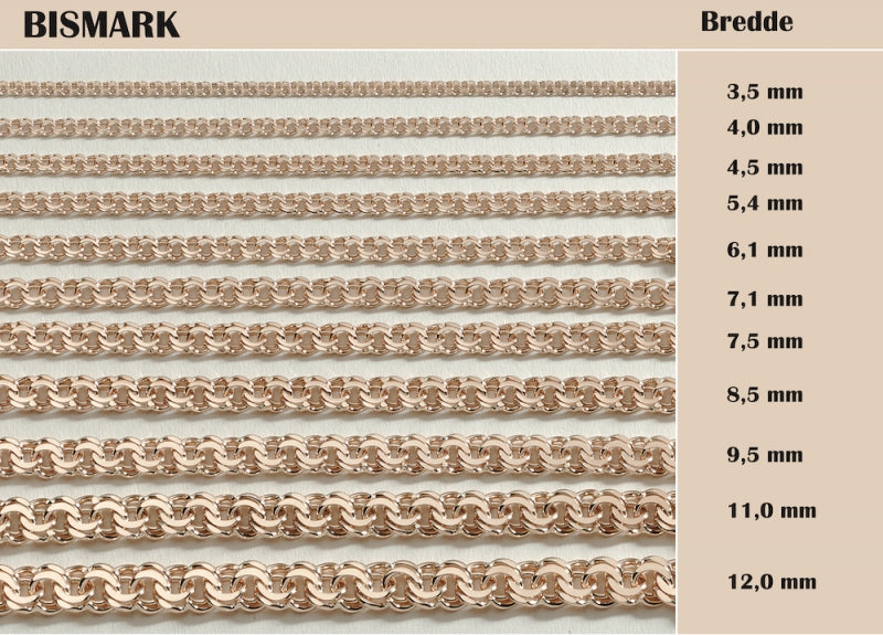 8 karat bismark kæde i forskellige størrelser