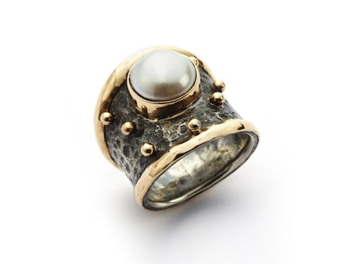 By Birdie Sølv Ring - Empire Gold Pearl