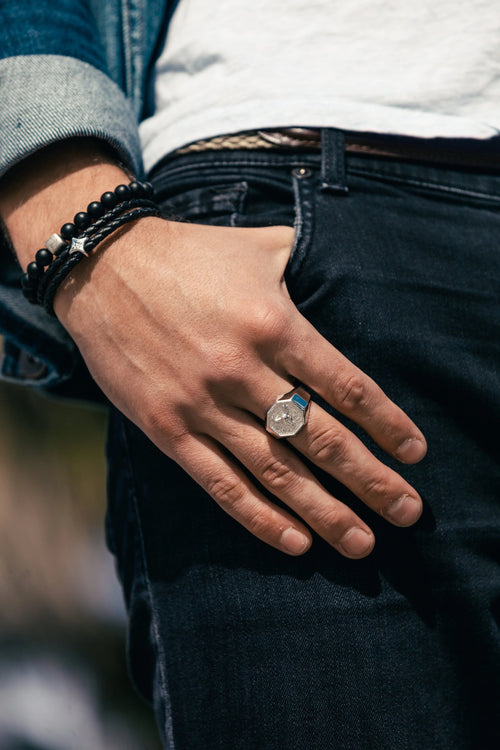 Blå Bolo Læderarmbånd med Hook lås